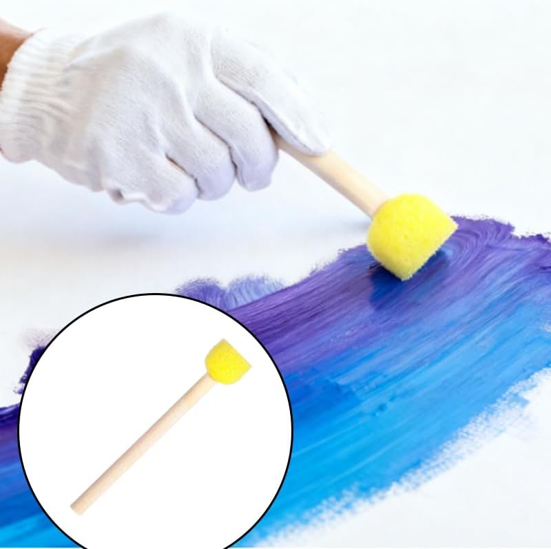 60Pcs 0.6" Round Sponge Foam Brush Wooden Handle Paint Brushes for Acrylic Painting, DIY Crafts and Art Projects