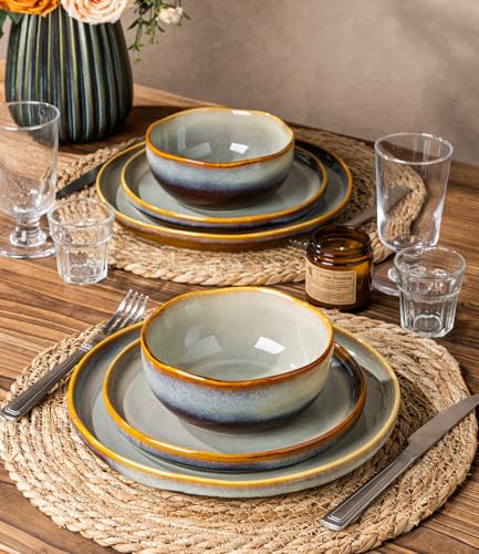 Image of TheTerra Ceramic Dinnerware Set for 6, 18-Piece Plates and Bowls Set