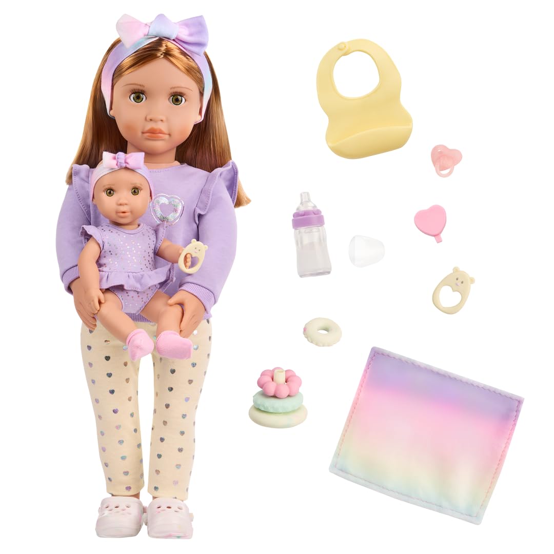 Our Generation Tory & Riley - Set di bambole da 45,7 cm con accessori per la cura, biberon, bavaglino e giocattoli, gioco di simulazione, regali per bambini