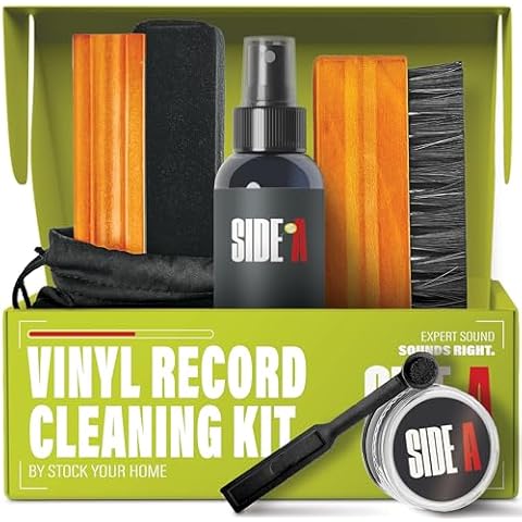 Stock Your Home 6 Piece Vinyl Record Cleaning Kit, Includes Vinyl Cleaner Spray, Anti-Static & Velvet Vinyl Record Brush, Needle Cleaning Gel & Brush, and Drawstring Duster Bag Cover