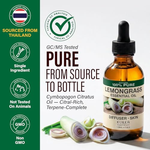 Image of 100% Pure Lemongrass Oil - 4 Fl Oz Lemongrass Essential Oil for Hair, Skin, Diffuser, Aromatherapy & DIY Soap Making Scent
