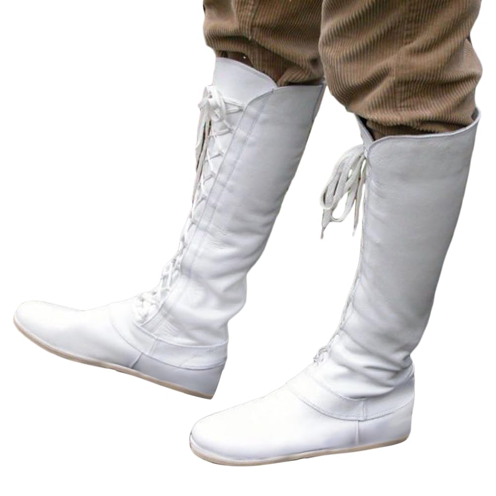 ORANDESIGNE PU-Leder Retro-Stiefel Für Männer Und Frauen Renaissance Steampunk Schuhe Verstellbare Piraten Kurzstiefel Mit Flachem Boden Kurze Kanisterstiefel Wikingerstiefel