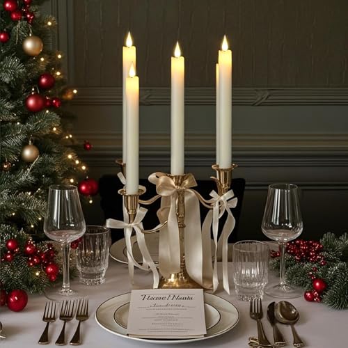 Image of Flameless Taper Candles with 2 Remote, Real Wax LED Taper Candles Battery Operated with Timer, 6 Pcs Flameless Candlesticks for Halloween Wedding Home Decor(Ivory, 0.78 inchx9.8 inch)