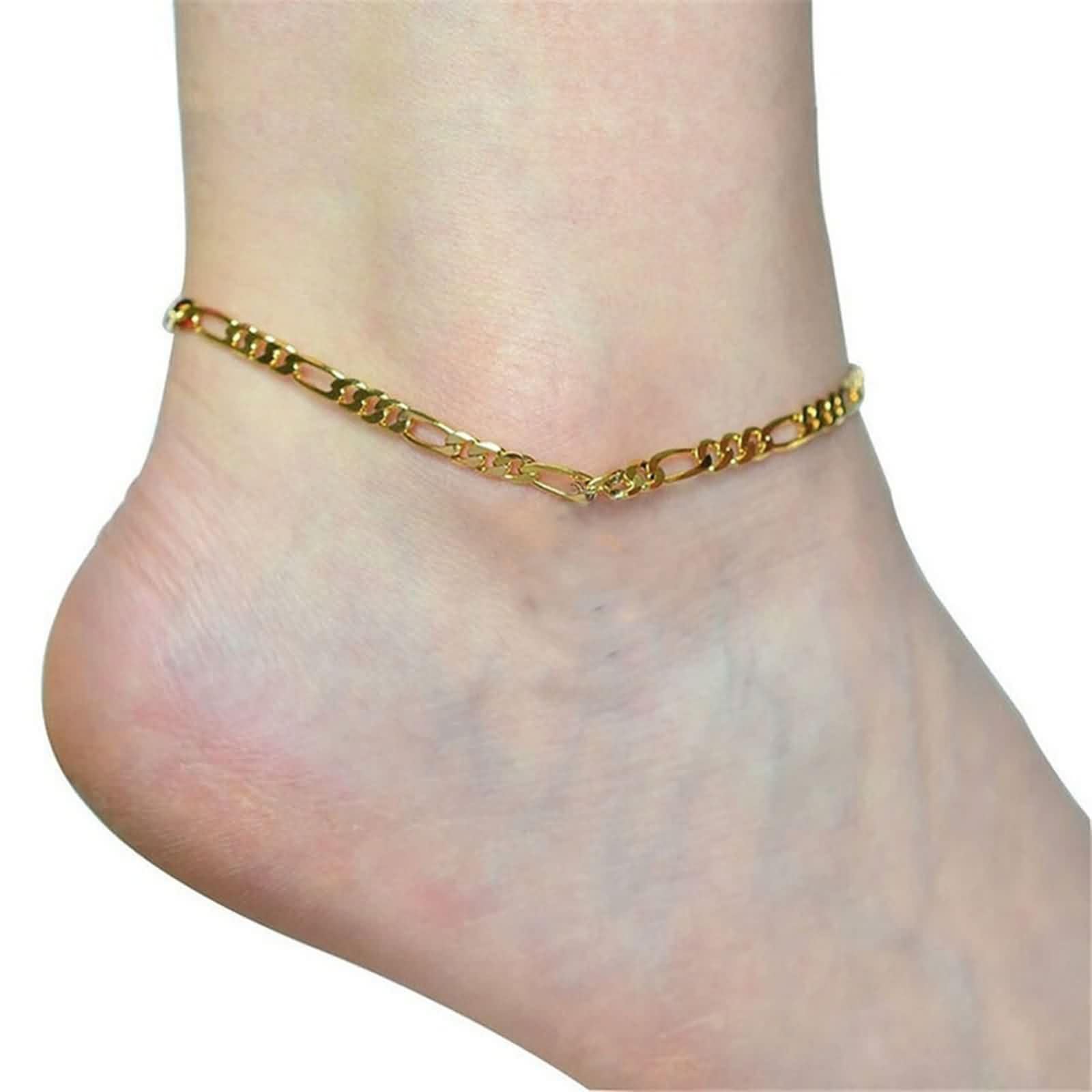 18 K Gold Au750 - Cavigliera boho 30 cm, oro giallo Au750, cavigliera da donna, estiva, spiaggia, per adolescenti e ragazze