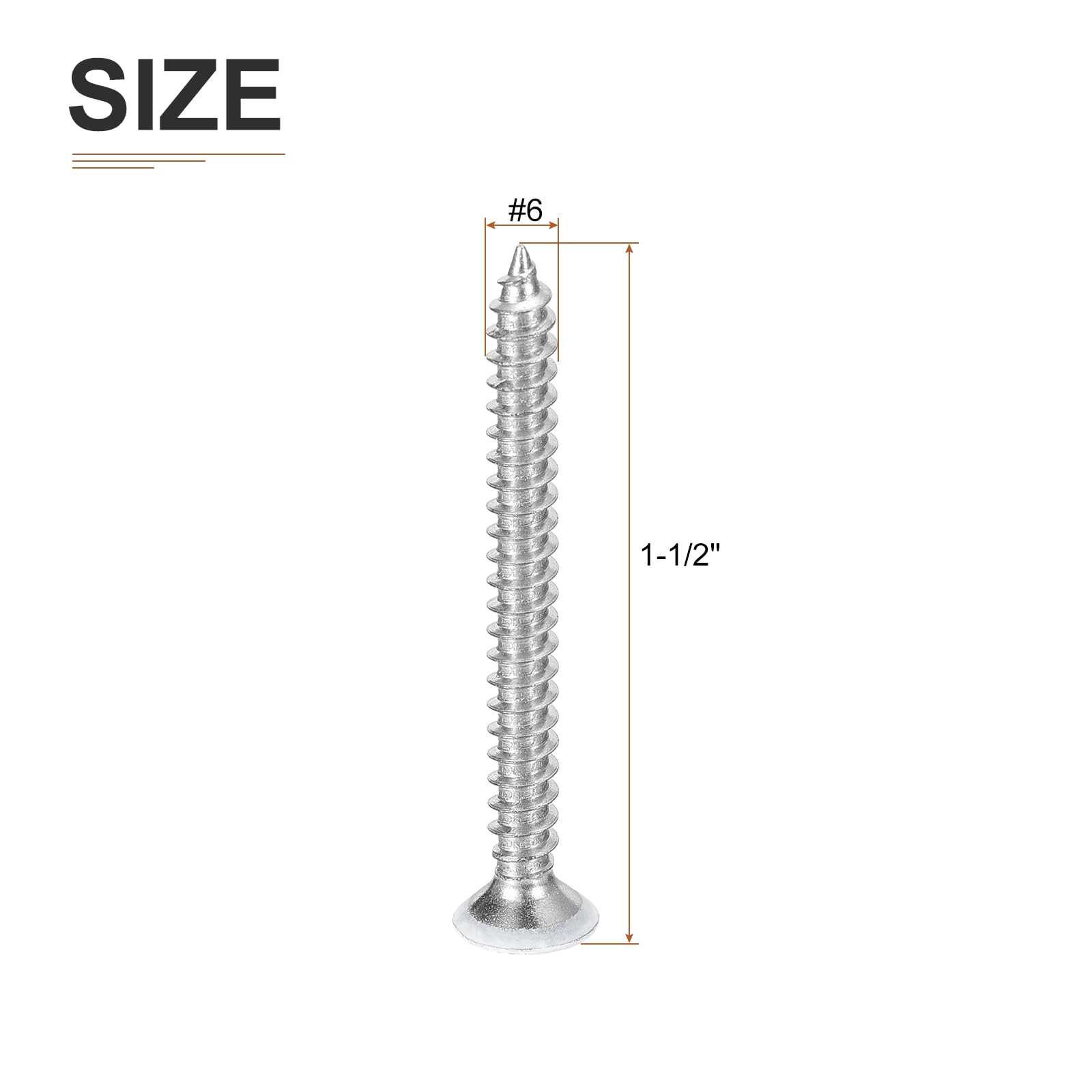 DTGN 100Pcs #6x1-1/2" Flat Head Wood Screws, 304 Stainless Steel White Phillips Self Tapping Screws - Image 2