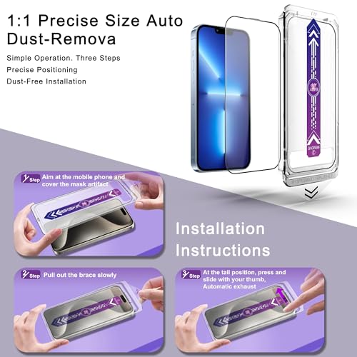 Image of 2-Pack Screen Protector Tempered Glass for iPhone 13 Pro Max and iPhone 14 Plus 6.7-Inch, Auto Dust Removal, No Bubbles, High Definition Clear, Easy Installation