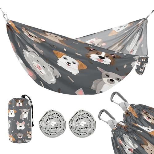 ATTX Cartoon Dog Camping Hammock - Lightweight & Portable Hammocks, Heavy Duty 330lbs Capacity for Indoor, Hiking, Backpacking, Travel, Backyard, Beach#264