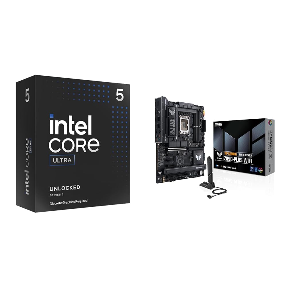Intel Ultra 5 Desktop Processor 245KF - 14 cores (6P+8E) &amp; ASUS TUF Gaming Z890-PLUS WiFi ATX Motherboard, Advanced AI PC-Ready, DDR5, 4X M.2, Wi-Fi 7 Bundle
