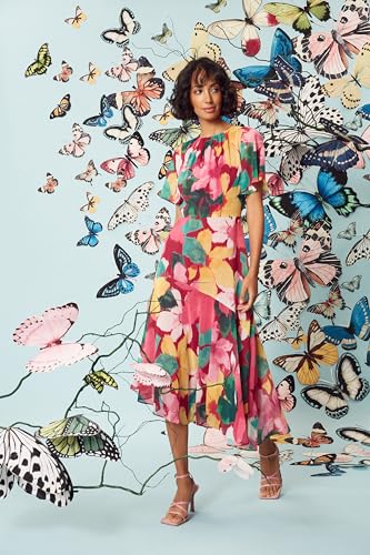 Image of Maggy London Women's Maggy London Women's Dresses Short Flutter Sleeve Fit and Flare Dress with Asymmetric Hem Tier