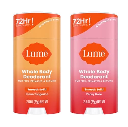 Lume Whole Body Deodorant - Smooth Solid Stick Bundle- 72 Hour Odor Control - Aluminum Free, Baking Soda Free And Skin Safe - 2.6 Ounce (Clean Tangerine & Peony Rose) #TOP24