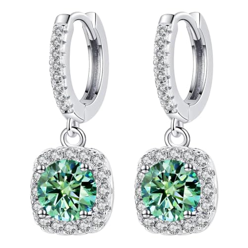 Wedding Moissanite Earrings for Women - 2.0ct Teal Moissanite S925 Silver Plated 18K White Gold Jewelry Anniversary Earrings Gift