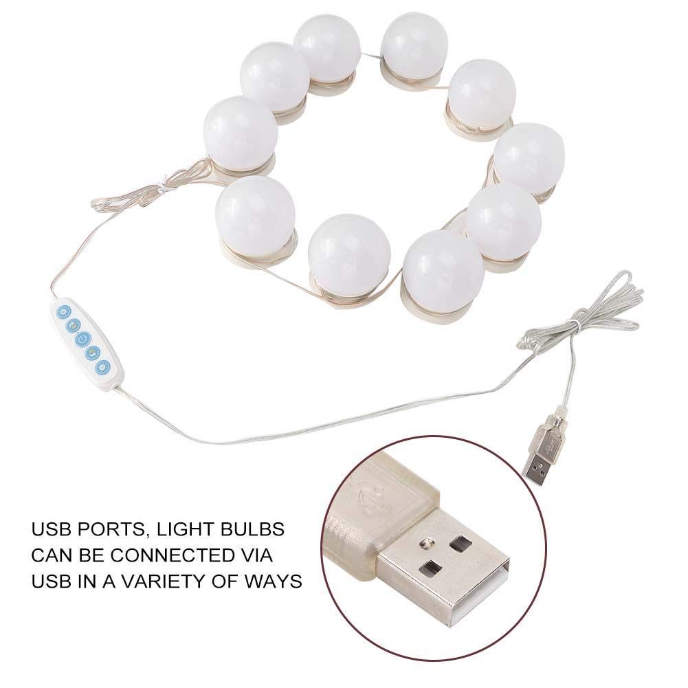 Vanity Lights,10pcs Hollywood Style LED Vanity Specchio Luci Kit USB LED 5 Colore Temperatura Lampadina per Trucco Bellezza Tavolo Tavolo Vanità Specchio