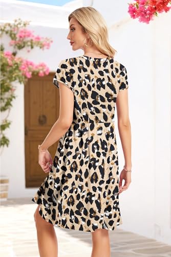 Image of AUSELILY Women's Summer Short Sleeve Knee-Length V Neck Dress with Pockets