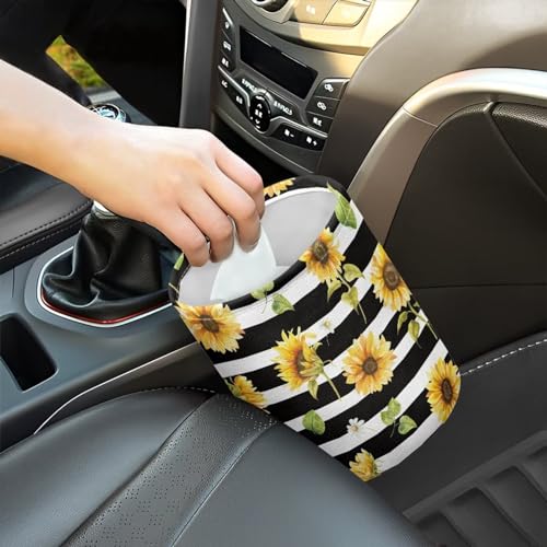 Image of Hanging Portable Car Printed Sunflower Multipurpose Car Accessories Interior Universal Collapsible Back Seat, Front Console, Floor, or Hanging Headrest Waste Basket