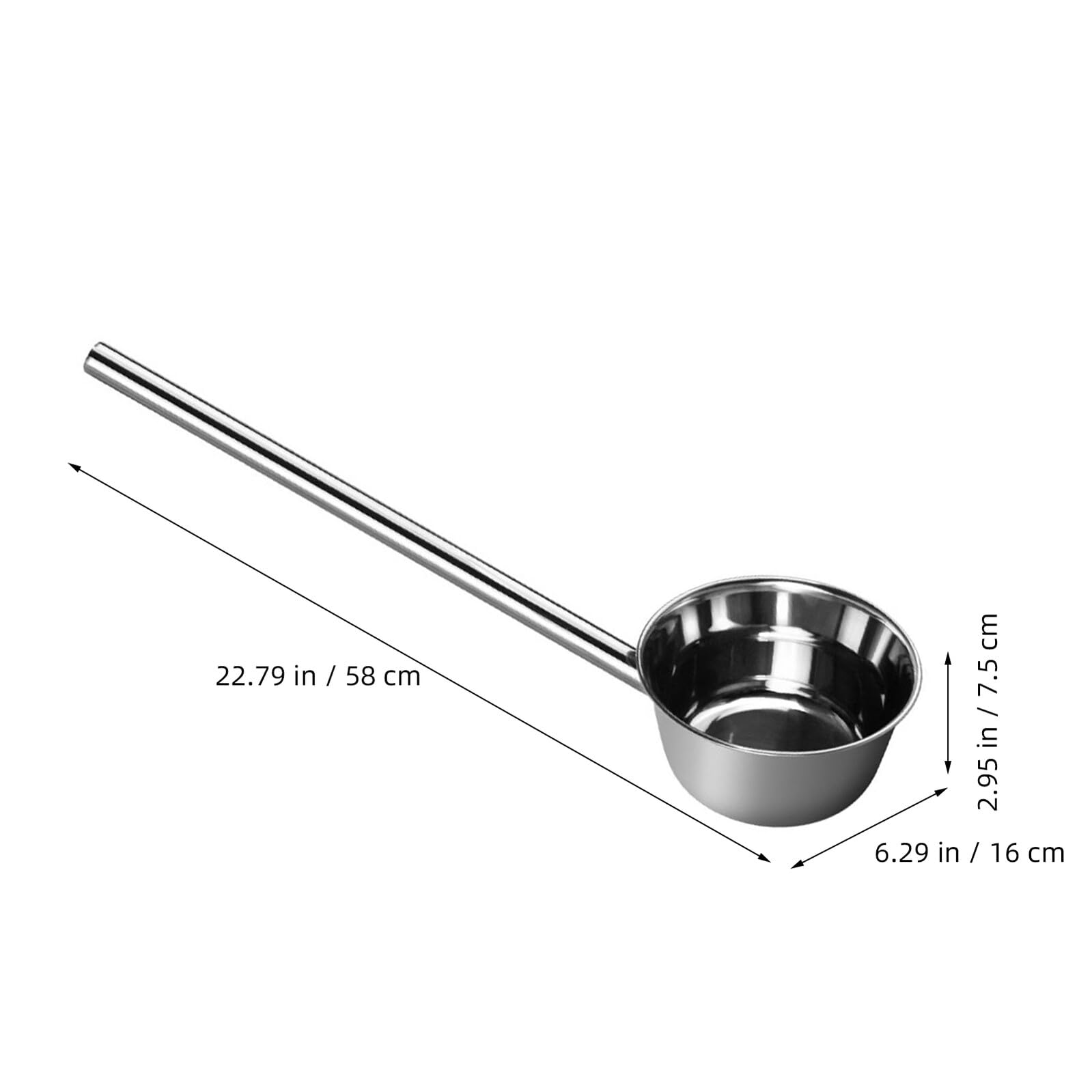 Vaguelly Cucharón de agua de mango de 58 cm de largo, de acero inoxidable, para riego de jardín, cucharón de agua grande, cuchara de sopa, cuchara de aceite, cucharón de cocina
