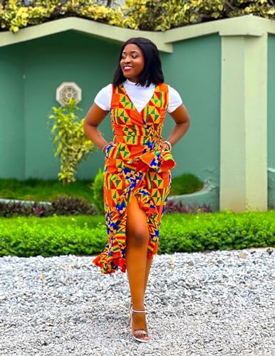 Image of SHENBOLEN Women African Ankara Batik Print Traditional Clothing Casual Party Dress
