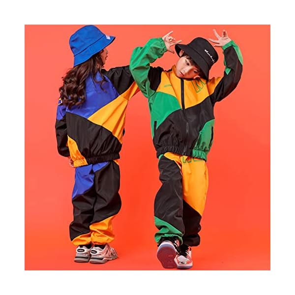 Boys' Girls' Color Block Jacket Track Pants Sets Dance Outfits Sportswear Unisex (12-14 Blue) - Image 4