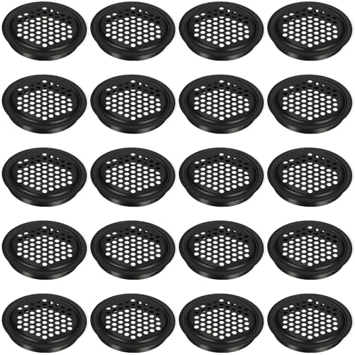 CHSEROK 20 Piezas Orificio de Ventilación Redondo,Plano - Negro Gabinete Orificio Ventilación 60 mm, Malla Agujero Redondo Acero Inoxidable,Inferior 53 mm,para Armarios Almacenamiento Zapateros