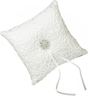 WHAMVOX Wedding Pillow Floral Design Satin Ribbons Rhinestones for Wedding Ceremony Lightweight Easy to Carry Includes Strap for Page Boy