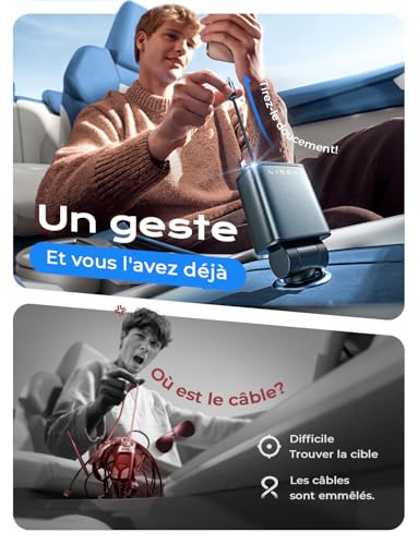 Organisateur Cables Voyage : LISEN 4 en 1 Rétractable Chargeur Voiture USB C 84W Rapide Allume ... – Image 2