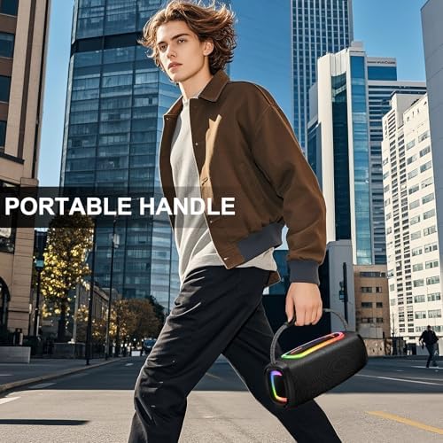 Bild 1 - Tragbarer Bluetooth Lautsprecher IPX7 Wasserdicht & Staubdicht, 20h Akkulaufzeit, Bluetooth 5.3, 30W Stereo Sound mit Bass Boost, RGB Licht für Party/Outdoor/Strand, USB-C Schnellladung