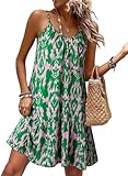 Dokotoo Casual Dresses for Women Floral Print Spaghetti Strap Sundresses Midi Green Dress Flowy Sexy V Neck Dresses Summer Fashion 2026 Casual Beach Vacation Clothes Christmas Dress Small