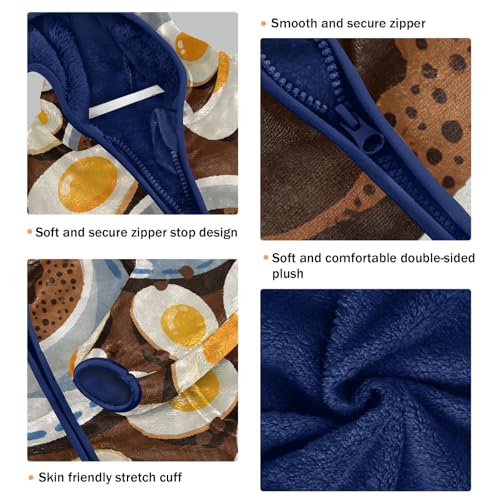 Coffee and Eggs Pattern Print Toddler Fleece Jacket Girl Boys Hooded Fleece Jacket Coat Warm Outwear Zip-up 3-10T3