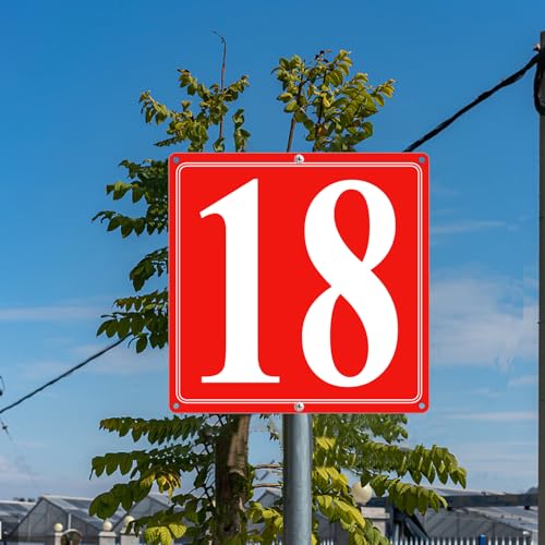 Image of Premium Aluminum Number Signs 18, Metal 12 inch X 12 inch Red Numbered Signs Outdoor for Parking Lots, Floor, Dock, Court, Aisle, Field, High Visibility, No Fade, Weather-resistant