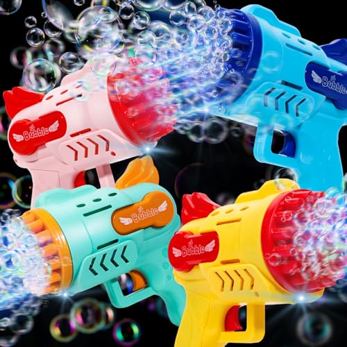 Roberly 4PCS Bubble Machine Gun, 29 Holes Bubble Gun for Kids Ages 4-8 Light Up Bubble Blower Blaster with 4 Bottle Bubble Solution for Birthday Party Favors Toy Gift
