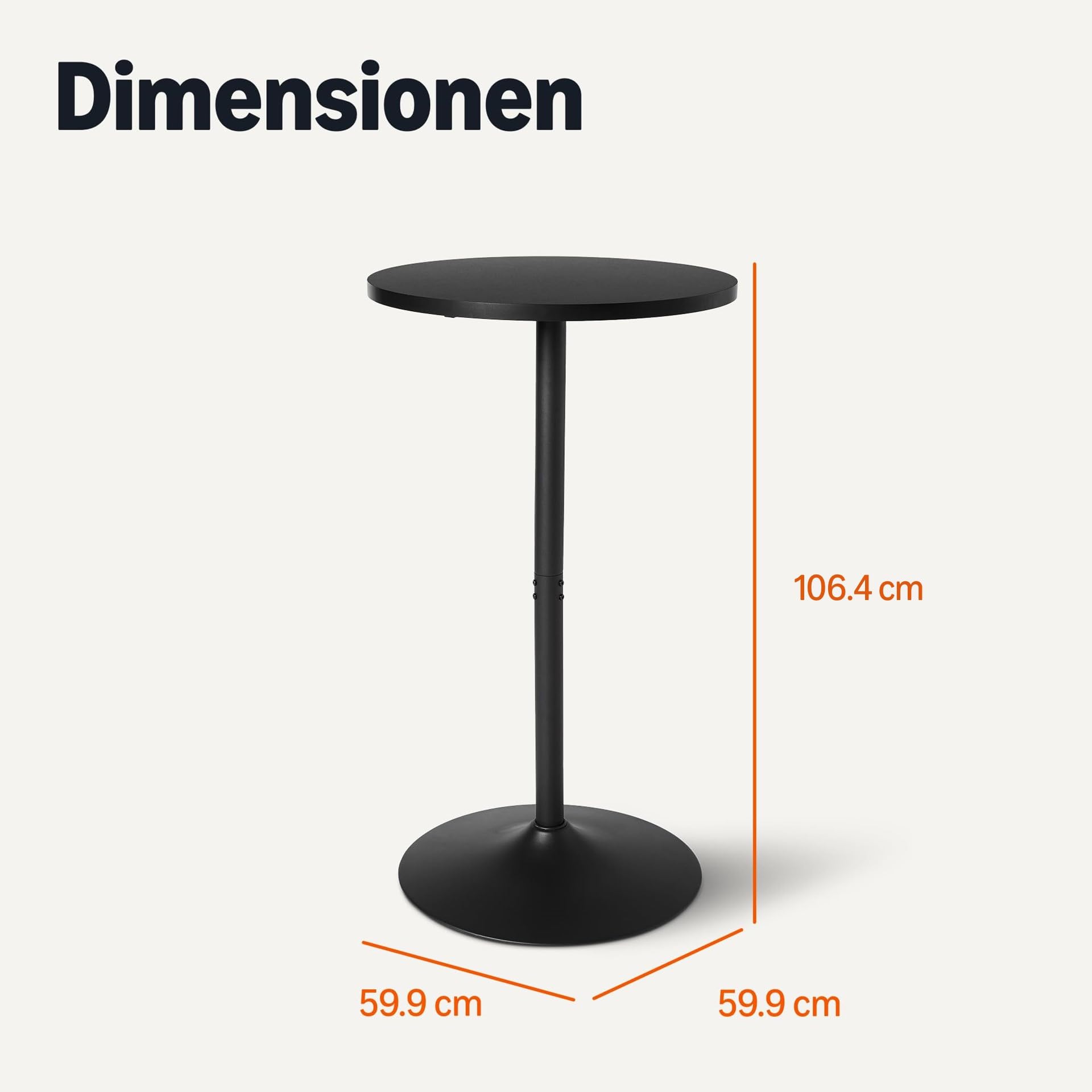Amazon Basics Bartisch, Frühstückstisch, Bistrotisch, Rund, für den Innenbereich, 59,9cm x 59,9cm x 106,4cm, Schwarz