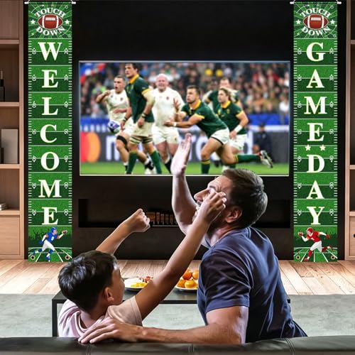 Image of Hooqict Football Decorations Porch Sign Banner Football Door Decorations Sign Party Banner Garland for Sport Theme Game Day Tailgate Party Supplies