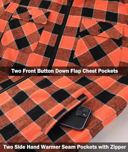 Image of V VALANCH Men's Flannel Shirt Jacket with Hood Fleece Lined Plaid Jacket Zip Up Winter Warm Coat