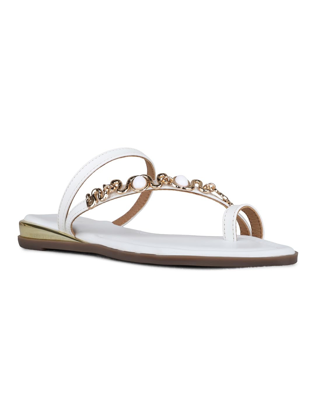 womens Womens White Ethnic Embellished One Toe Flats Flat Sandal-image-11