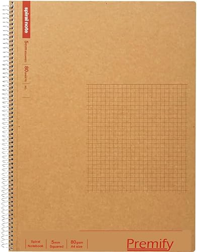 Premify Spiral Squared Notebook 2Pcs Set 5mm Grid Inner (A4), 100 Sheets | Graph Writing Pad 80gsm Paper, Maths Notebook, Suitable for Students and School Supplies.