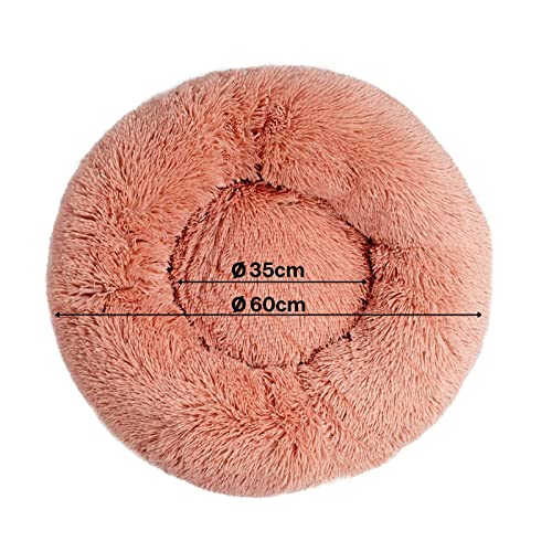 lionto Donutbett für Hunde und Katzen, Flauschiges Hundebett rund für kleine und große Heimtiere, Ø 60 cm, weiches Katzenbett aus kuscheligem Plüsch, Hundekissen mit extra Dicker Füllung, rosa
