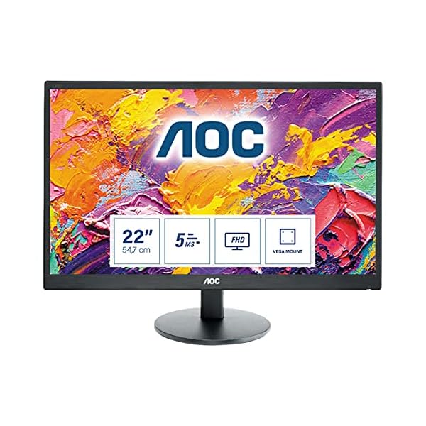 AOC Monitores E2270SWDN - Monitor de 21.5" (resolución 1920 x 1080 pixels, tecnología WLED, contraste 600:1, 5 ms, VGA & DVI), color negro