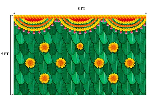 Image of Banana Leaf Design Backdrop Decoration Pooja Cloth (5 * 8 FT) (Banana 8)