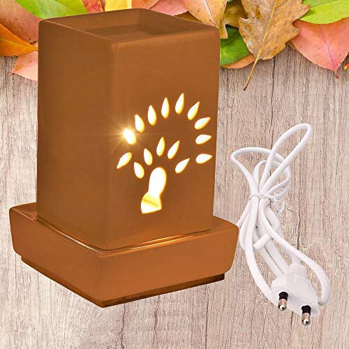 Image of Indian Fragrance Ceramic Electric Aroma Diffuser Lamp| Oil Burner Night Lamp for Home, Bedroom & Office | Decorative Fragrance Diffuser with Warm Light (Brown, Rose)