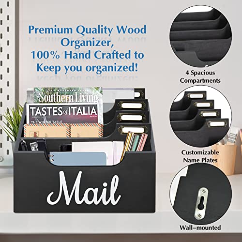 Rustic Mail Organizer Letter Sorter for Counter, Mail Holder Desktop File Organizer Holder, Countertop Desk Office Accessories Organizer for File Letter Paper Folder, White Wooden Desk Organizer