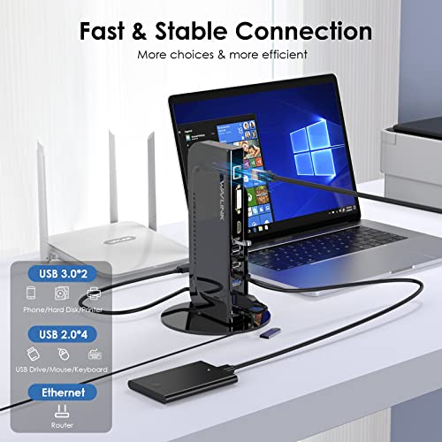 Image of Docking Station Dual Monitor, WAVLINK 13-in-1 USB C Docking Station for M1 /M2 Mac, Windows, Thunderbolt 3&4, USB4 (Dual Video: HDMI and DVI /VGA /HDMI, Gigabit Ethernet, Audio, Mic, 6 USB Ports)