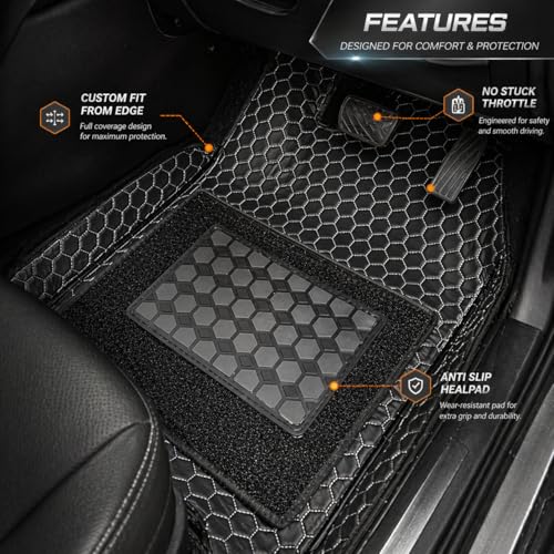 Image of Premium Universal 7D Car Floor Mat Compatible with Renault Kiger 2021-2026 | Waterproof | Anti-Slip | Luxury Premium Leather Car Mat | Full Coverage | All Weather | Car Foot Mats - (Black Silver)