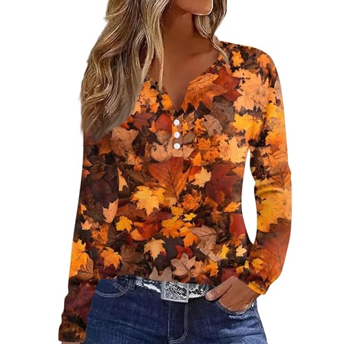 Womens Spring Long Sleeve Tops Button Down Henley V Neck Shirts Dressy Casual Fall Floral Blouses