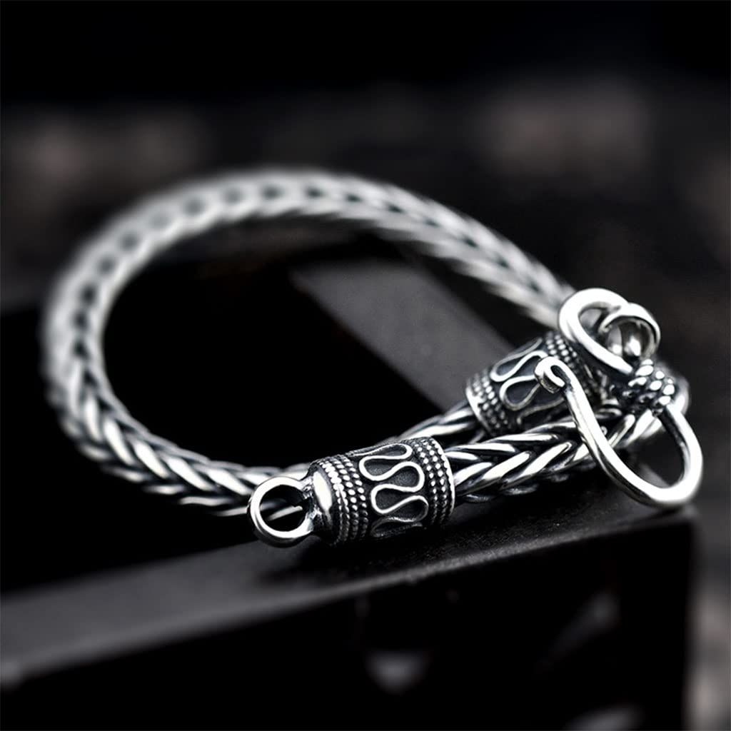 Herren 925 Sterling Silber Kiel Kettenarmband, Viking Jahrgang Geflochtenes Thai Silber Handgefertigte Amulett Manschettenkette, Gothic Punk Schmuck Geschenk