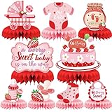 Picture of Refavor Strawberry Baby Shower Decorations - 9PCS Berry Sweet Baby Shower Decorations Supplies A Berry Sweet Baby Is on the Way Decor Strawberry Honeycomb Centerpieces Baby Shower Party Table Decor