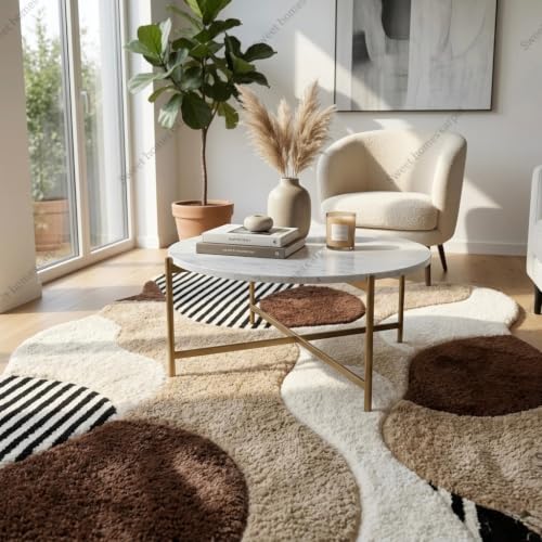 Image of SWEET HOMES Carpet for Living Room | Irregular Handwoven Shaggy Fluffy Area Rug | Modern Abstract Plush Carpet, 12 x 14 Feet (366 x 427 cm), Brown Beige