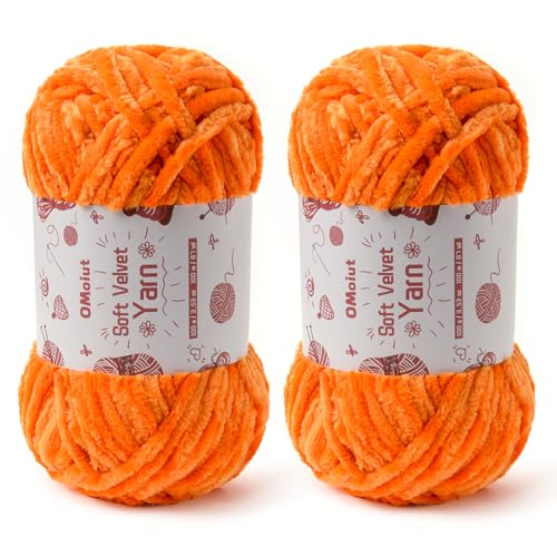 Image of 2x100g Fluffy Velvet Chenille Yarn for Crocheting and Knitting, 80m (87.5yd) Baby Yarn for Crocheting Soft, Crochet Chunky Yarns Amigurumi Yarns (2 Orange)