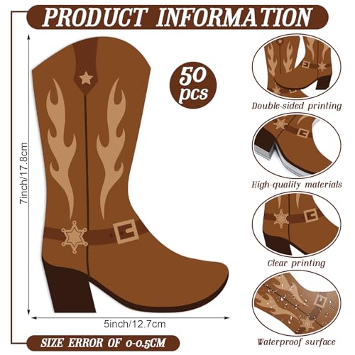 Image of Honoson 50 Pcs Cowboy Boot Decorations Bulletin Board Cutouts DIY Wild West Cowpoke Boots Paper Cutout West Cowboy Themed for Bulletin Board Decor Cowpoke Party Wild Occident Themed Party Supplies