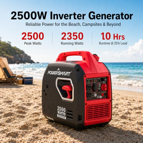 Image of PowerSmart 2500W Portable Inverter Generator, Gas Power with 30A Outlet, Quiet & Parallel Ready, CO Guard, RV Ready & Home Backup, Gas Powered, Quiet & Clean Power