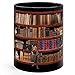 Library Bookshelf Coffee Mug Gifts for Book Lovers, Readers, Bookish, Birthday, Mothersday, Fathersday, Christmas Library Mug for Cat and Book Lover Black Coffee Mug 11Oz With Keychain