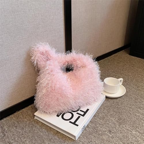 Image of Fluffy Shoulder Hobo Bag Handbag and Purse Women Y2K Fuzzy Soft Plush Underarm Tote Bag